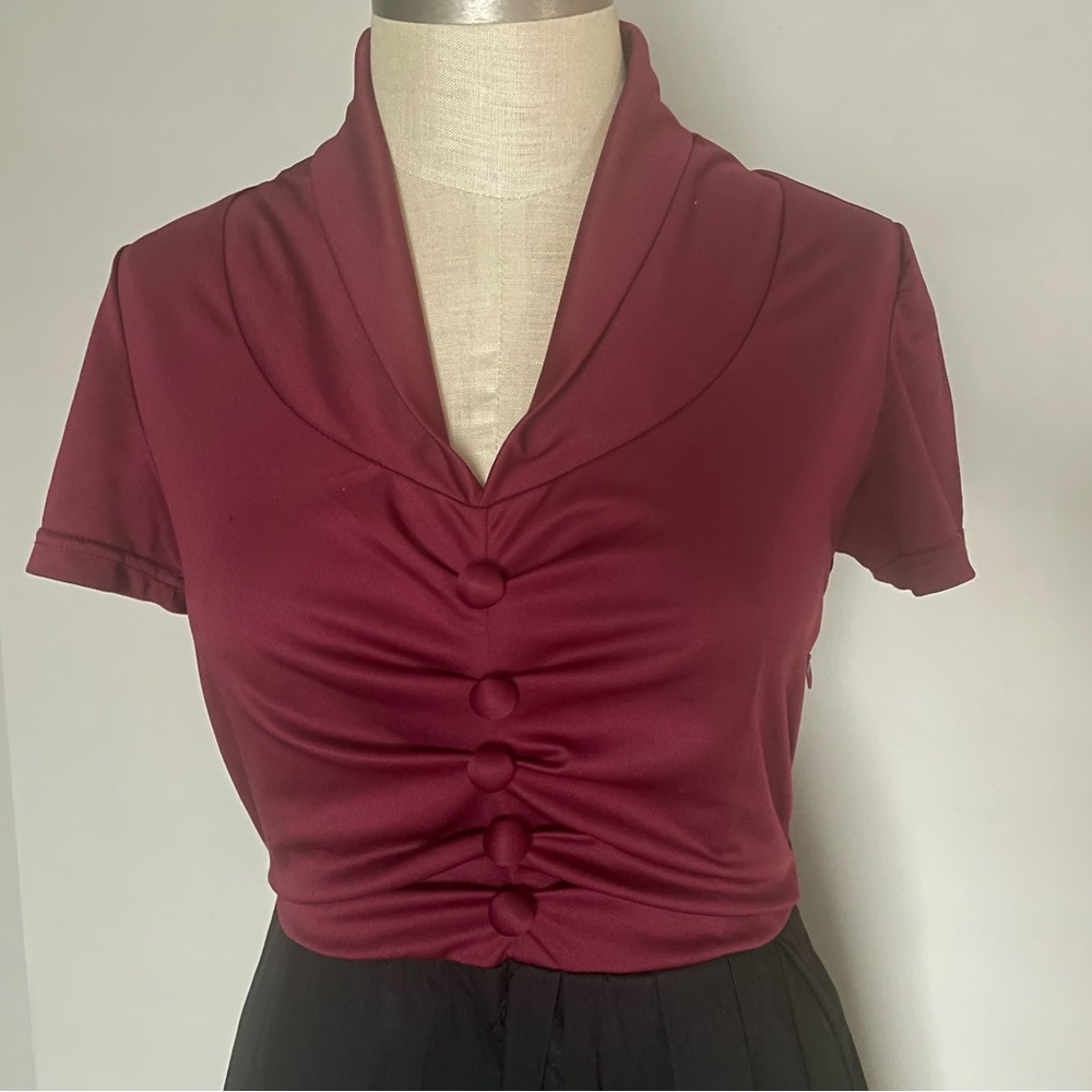 Lindy Bop Elsa burgundy and black dress size M - Picture 2 of 7